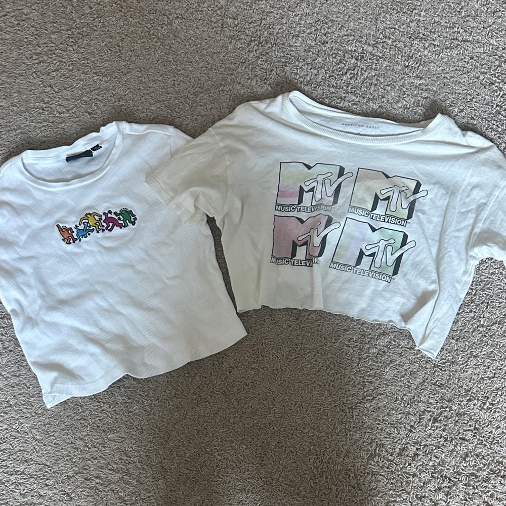 Womens White Graphic T-Shirts Set